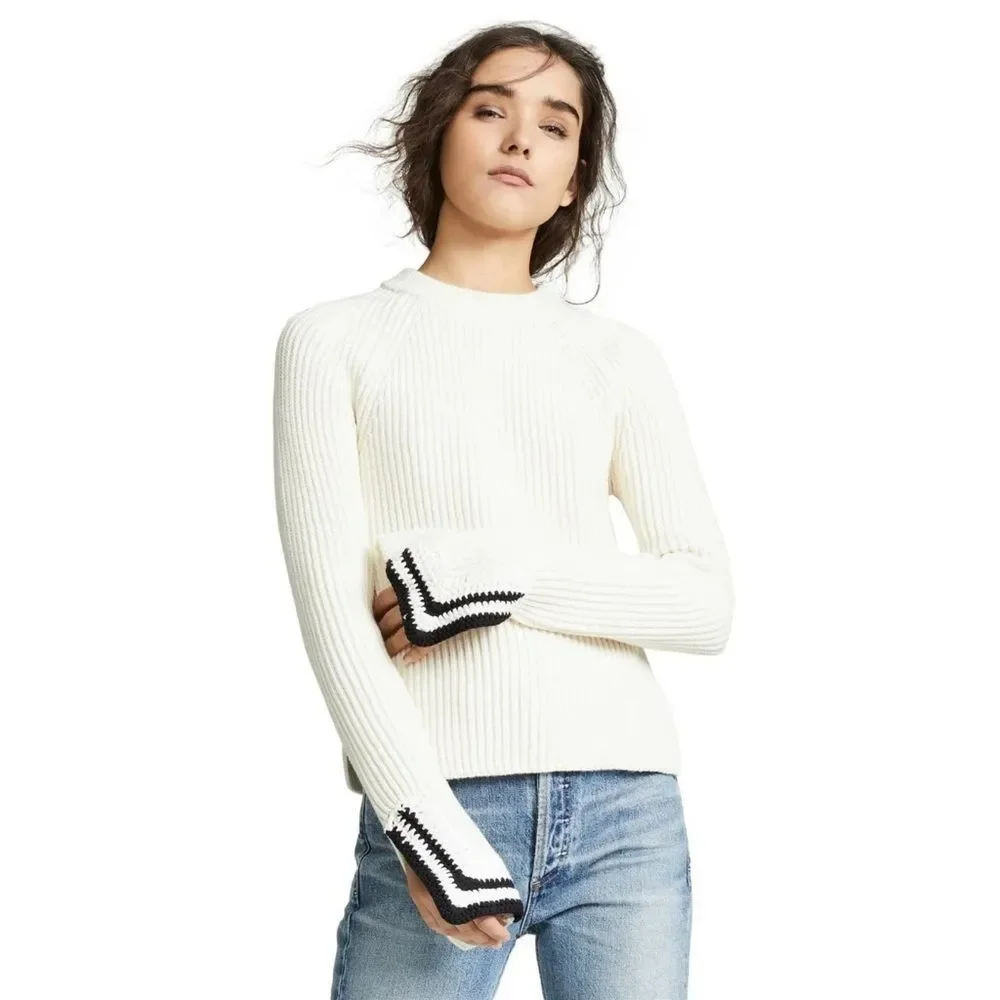 Helmut Lang Butter Crochet Detail Crewneck Sweater Size XS Retail $520